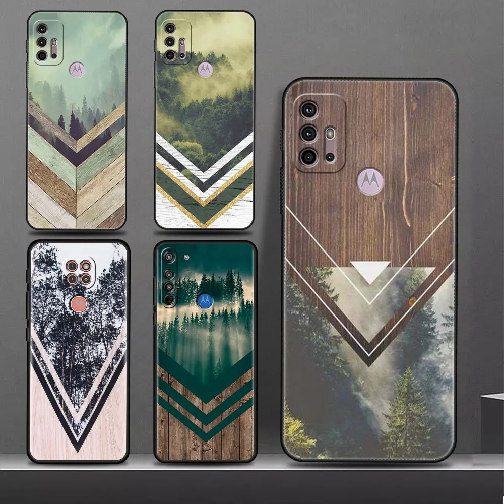 Forest Geometry Wood Nature Case Coque Per Motorola Moto G22 G60S Edge 30 Neo 20 Lite G52 G9 Power G30 G8 Plus Cover Morbida Nera