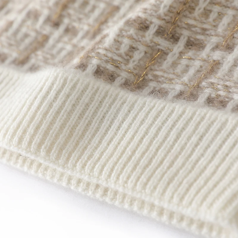 Cashmere Gold Silver Wire Thick Beanies Ribbed Hem Soft Knitted Black Cap Hat Autumn Winter Warm Merino Wool Caps 4