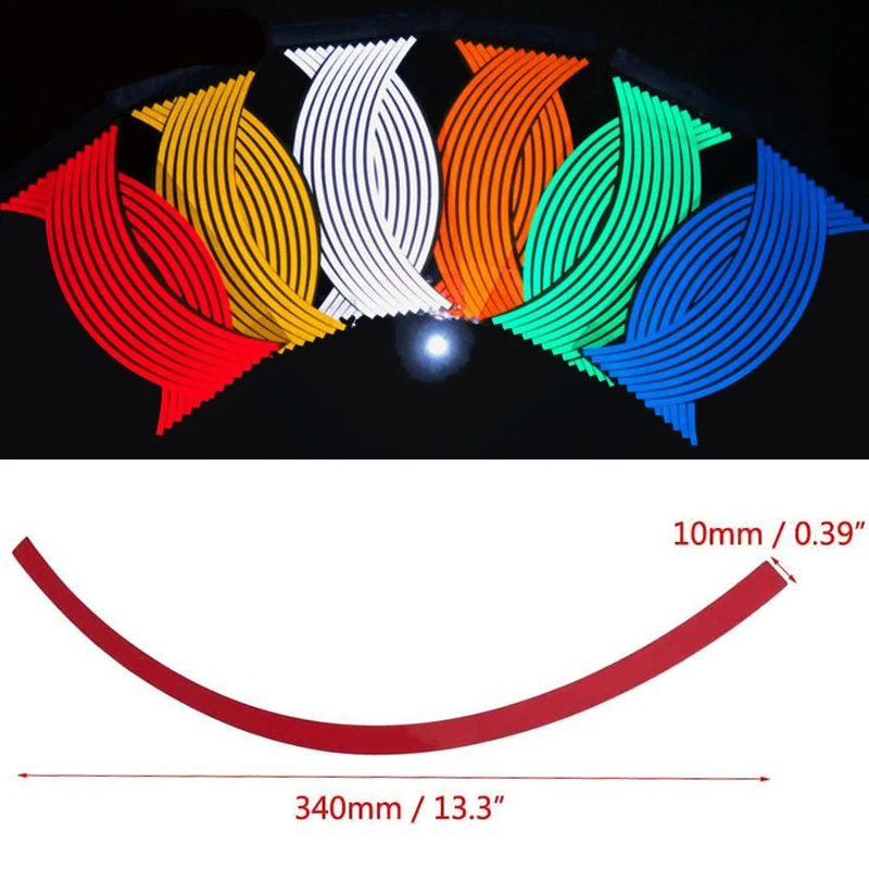 Motorcycle Wheel Tire Stickers Strips Reflective Rim Tape Decals Strips 17-18 Inch Universal motorcycle wheel stickers