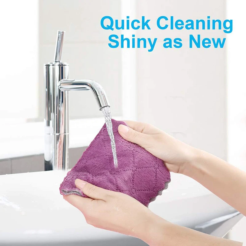 5/10pcs Double-layer Microfiber Towel Super Absorbent Coral Fleece Cleaning Cloths Kitchen Non-stick Oil Dishcloths Scouring Rag