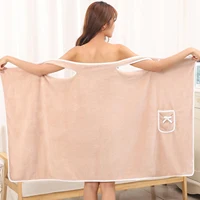 140X80Cm Coral Fleece Women's Bath Towel Softsoft and Thickened Absorbent Bathrobe Muticolors Wearable Bath Towels with Pocket 2