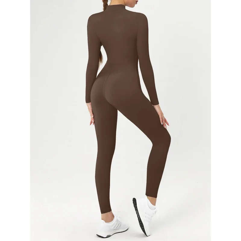 Women Autumn Winter Fleece-Lined Yoga Jumpsuit Seamless Pilates Running Fitness Clothing Long-Sleeved Outdoor Sports Coveralls