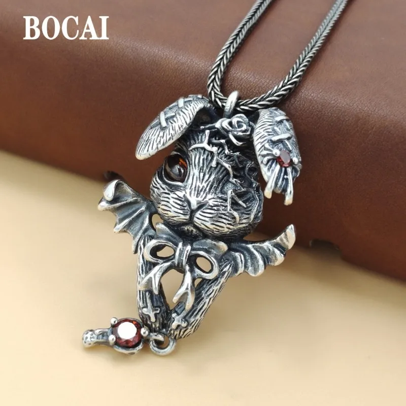 

BOCAI 2022 New Real S925 Silver Jewelry Little Devil Rabbit Fishtail Buckle Pendant Women Fashion Holiday Gifts