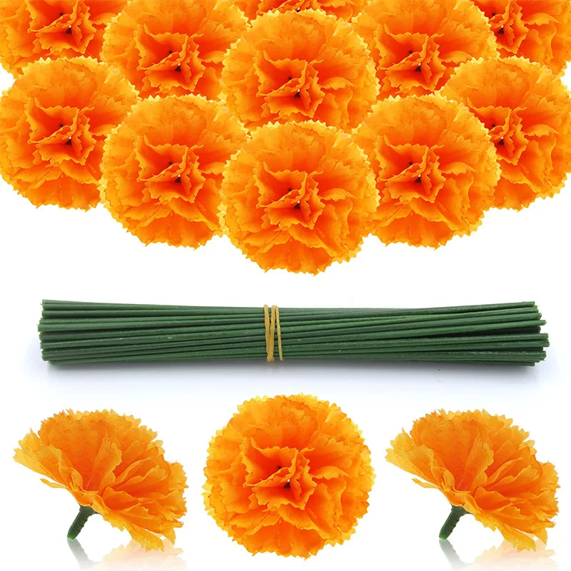 5/10pcs Marigold Flowers Artificial Day Of The Dead Flower Orange Fake