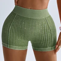Women Gym Sand Wash Shorts V Back Biker Scrunch Sports Thread Pants Yoga Fitness Workout Training High Waist Tights Sportswear - Image 2