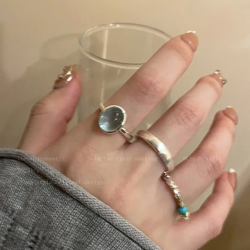 

Простой браслет, серебряные маленькие кусочки, открытый женский набор из натурального камня, кольцо-лапша в виде яйца для подруг, онлайн-авторитетная Мода