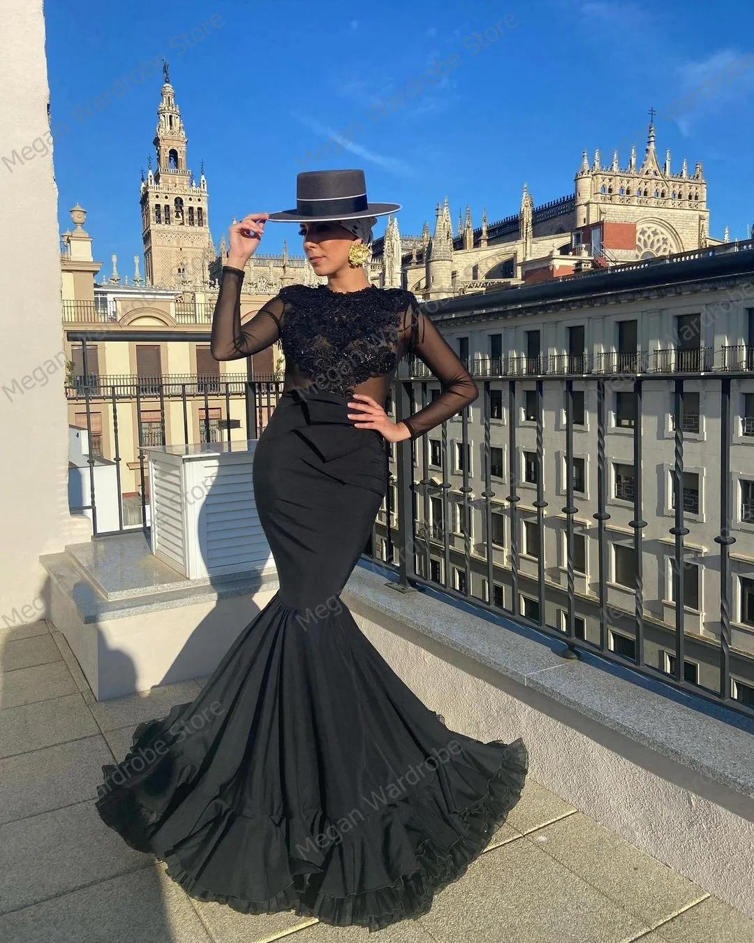 Black See Thru Illusion Tulle Dresses 