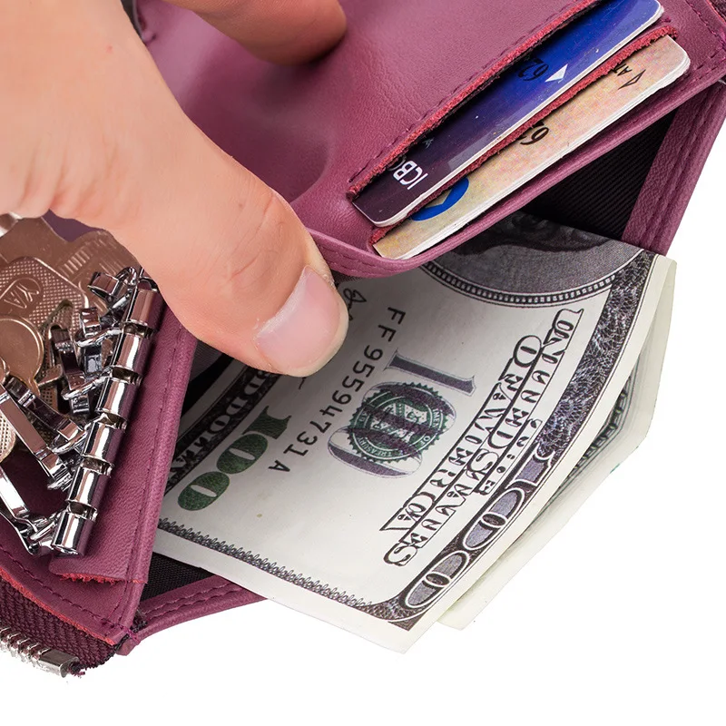 Solid Color Women Men's Key Card Bag High-Quality Multi-Function Key Box Car Key Chain Wallet Mini Card Bag Key Clip