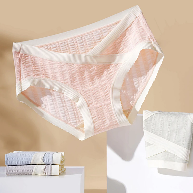 

Traceless Ice Silk Pregnant Women Underwear Cotton Jacquard Mid-waist V-shaped Briefs Summer Breathable Pregnancy Panties