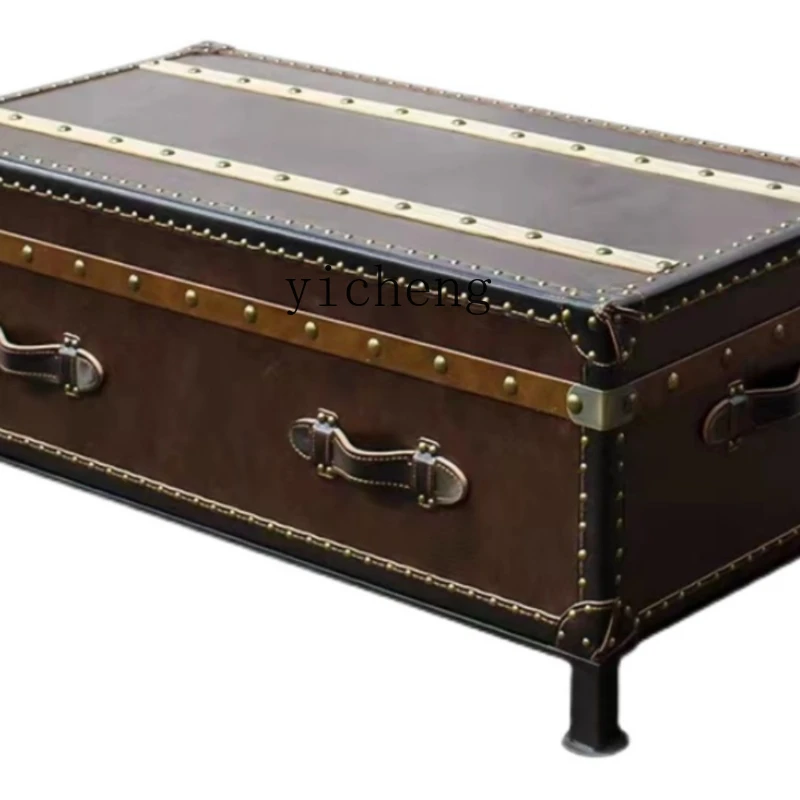 

XL Coffee Genuine Leather Retro Leather Suitcase American Luggage Clothing Store Mid-Ancient Coffee Table