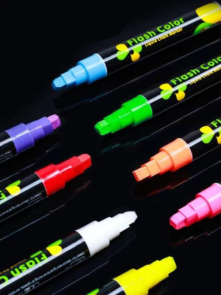 8 색/세트 LED 형광펜 형광 마커 펜 지울 수있는 분필 5/6/8/10mm 편지지 LED 쓰기 보드 그림 Graffit
