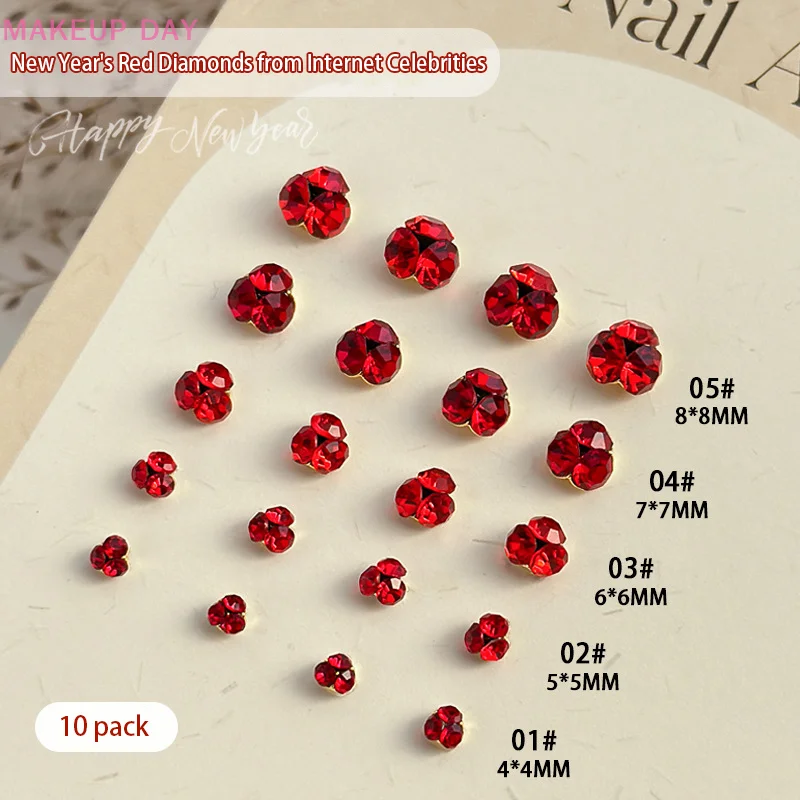 

10 шт., красные алмазные кристаллы для украшения ногтей