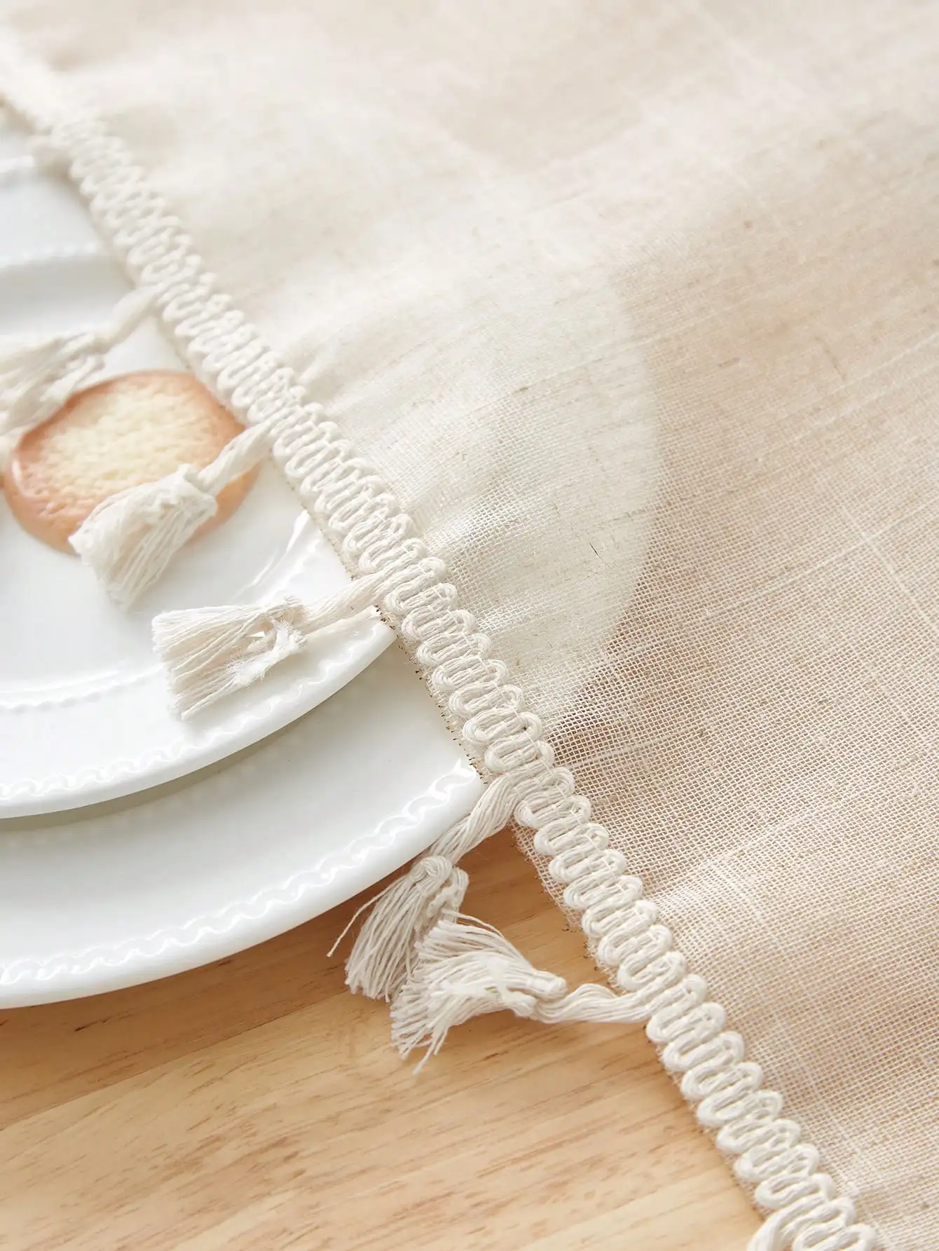 Beige linen square tablecloth, retro countryside style, kitchen living room coffee table decoration tablecloth 4