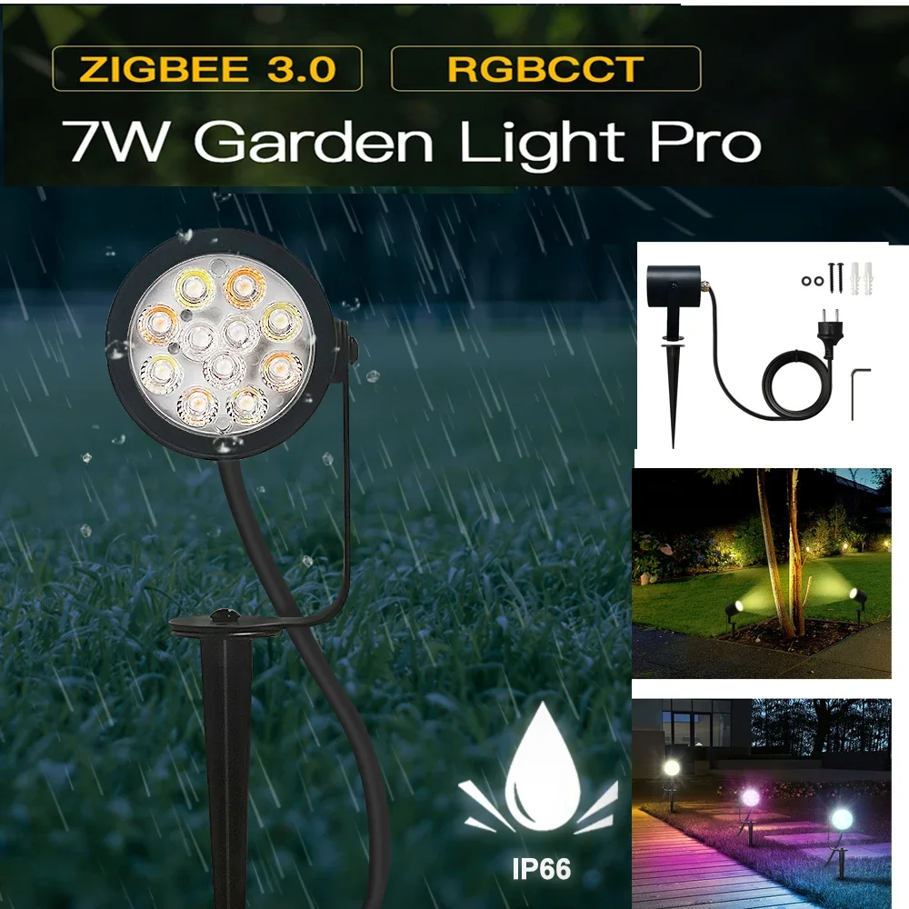 GLEDOPTO Zigbee 3.0 7W LED Garden Spike Lamp  For Grassplot Exterior Roof Lawn Courtyard Party AC100-240V IP66 Waterproof