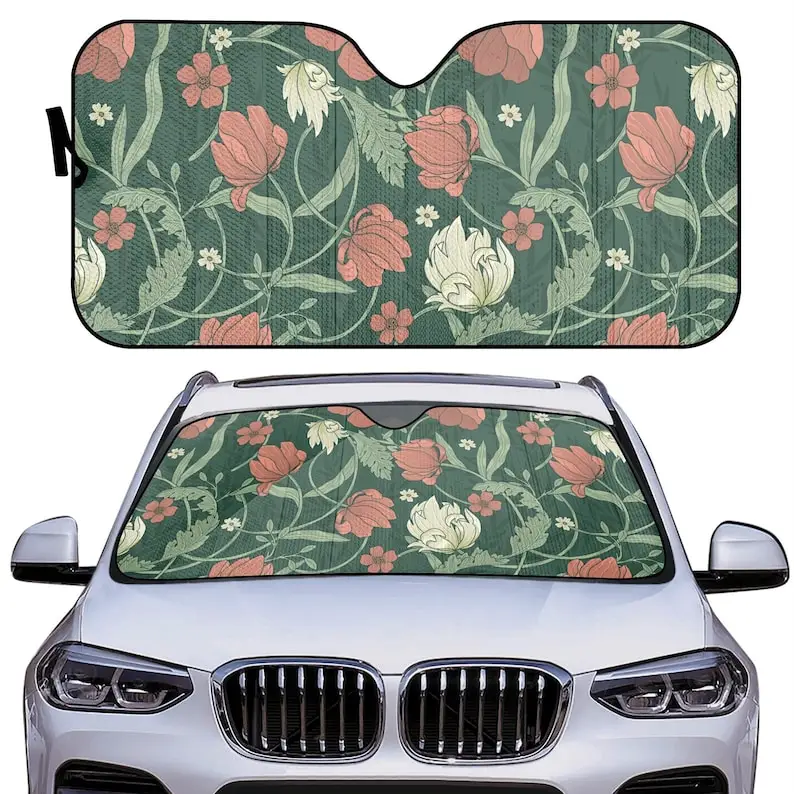 

Windshield Sun Shade Floral, Flowers Windshield Sunshade, Green Sunshade for Car, Elegant Sun Visor for Car Windshield, Aestheti