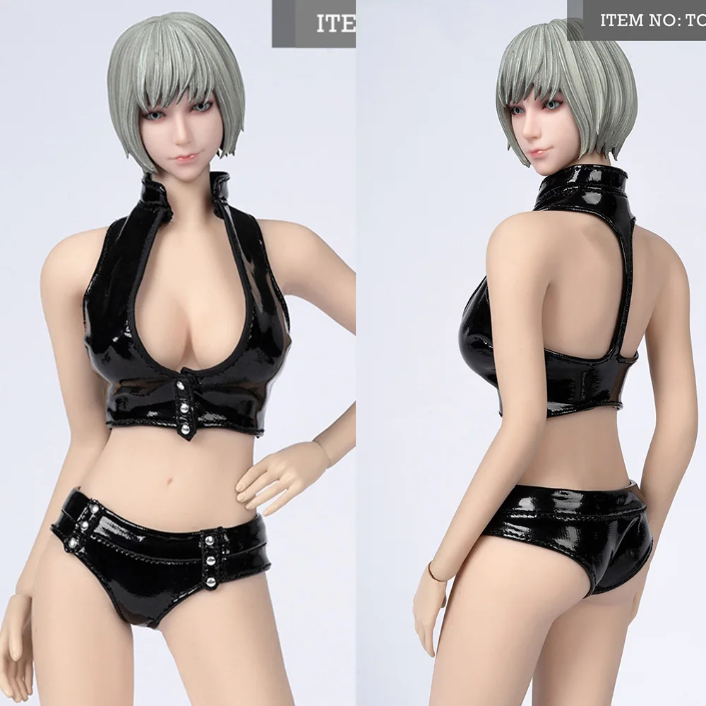 

ToysCentre TCT-024 1/6 Scale Low Cut Female Black Leather Vest Shorts Clothes Set Model for 12'' Action Figure Body Dolls