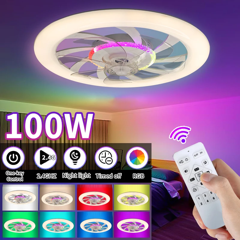 LED Circular Ceiling Fan Light Remote Control Mobile Application Controls RGB Dimming For Living Room And Bedroom Ceiling Light