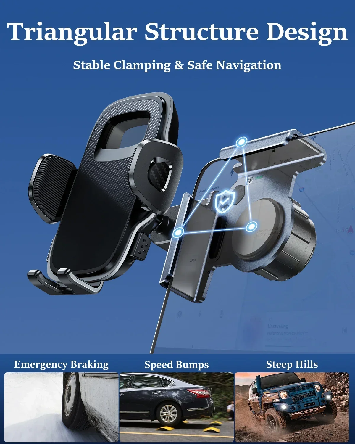 Eary Car Phone Holder Mount Display Screen Side 360°Rotating Adjustable Automobile CellPhones Shockproof Stand For iPhone 16 15