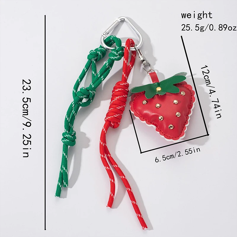 Woven Flower Strawberry Bag Pendant Braided Rope PU Leather Pendant Backpack Accessories Car Keyring Fruit Keychain