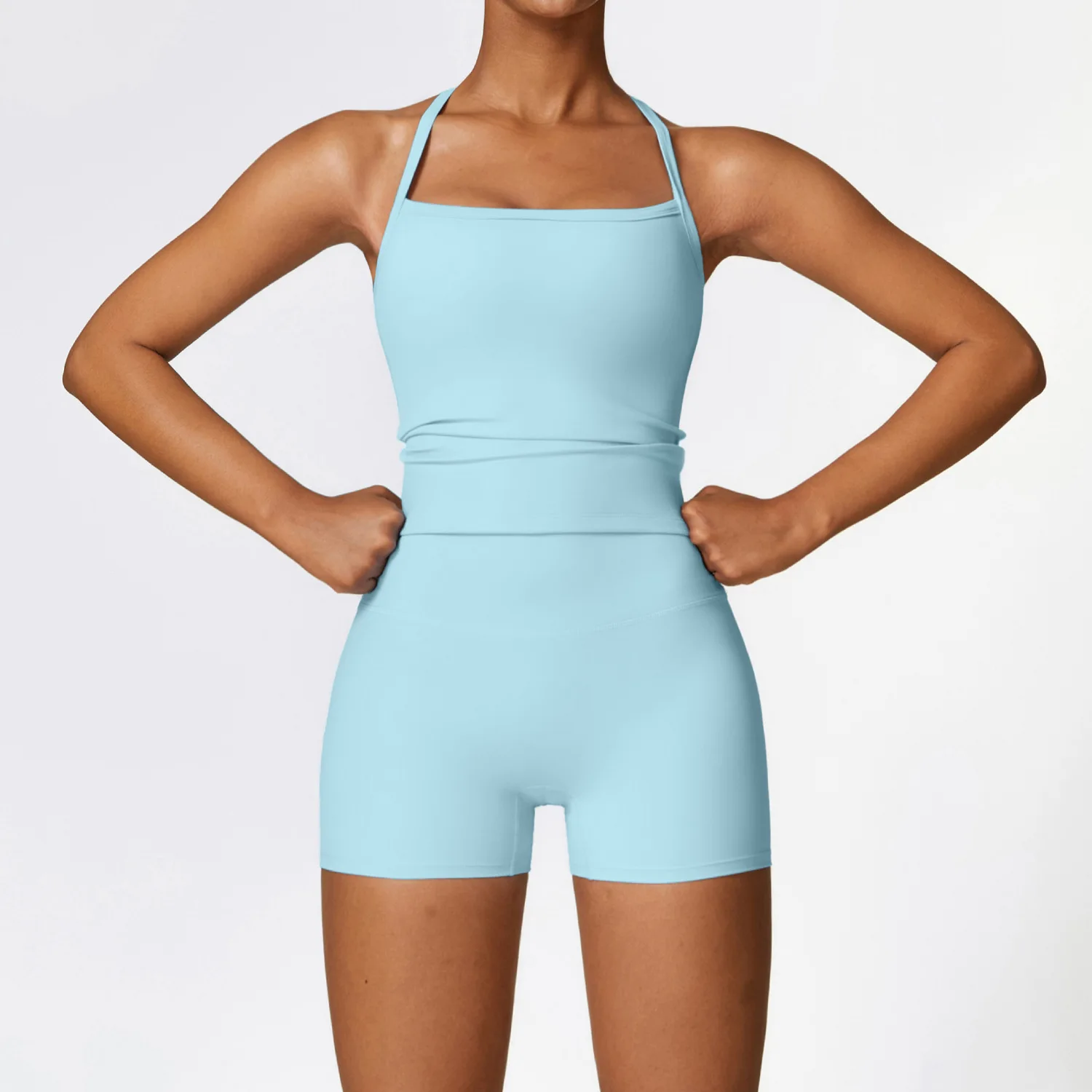 Women's Brushed Yoga Set with Padded Sports Bra & High Waisted Shorts - Comfortable Workout and Lounge Ensemble
