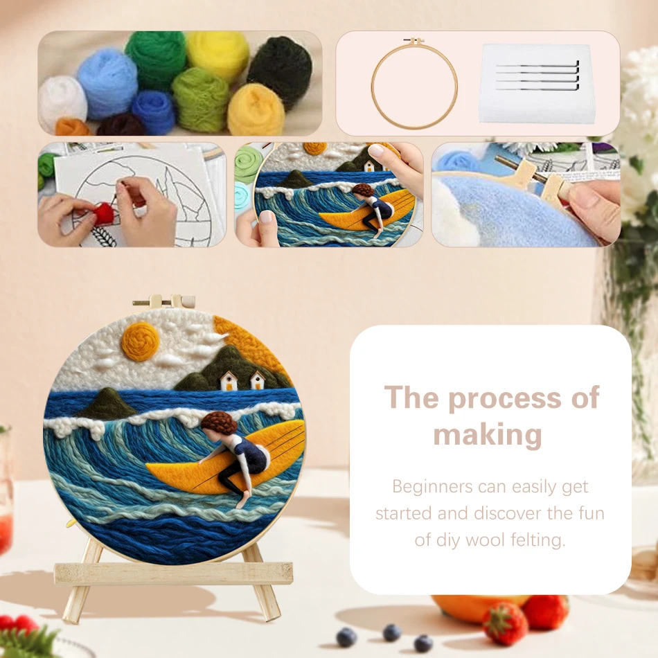 PhotoWool Felt Painting With Embroidery Creative Seascape Painting Handmade DIY Wool Frame Needle Decor New