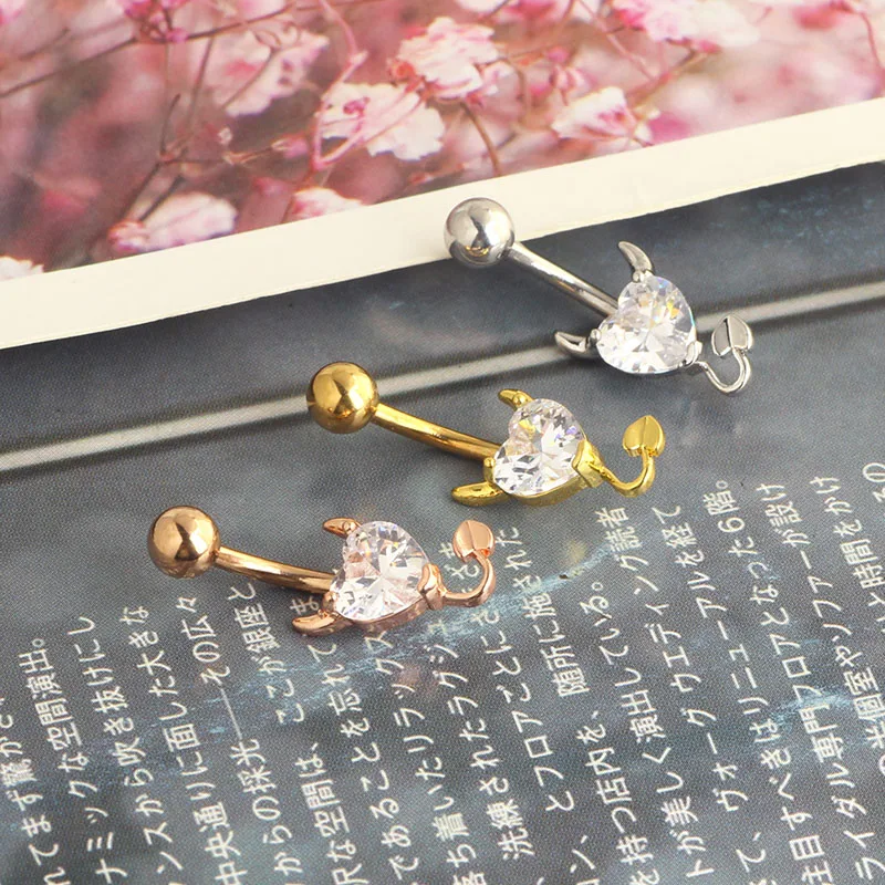 whoesales heart skull belly rings navel piercing babrbll for women 14g stainless steel navel belly bar 3 colors