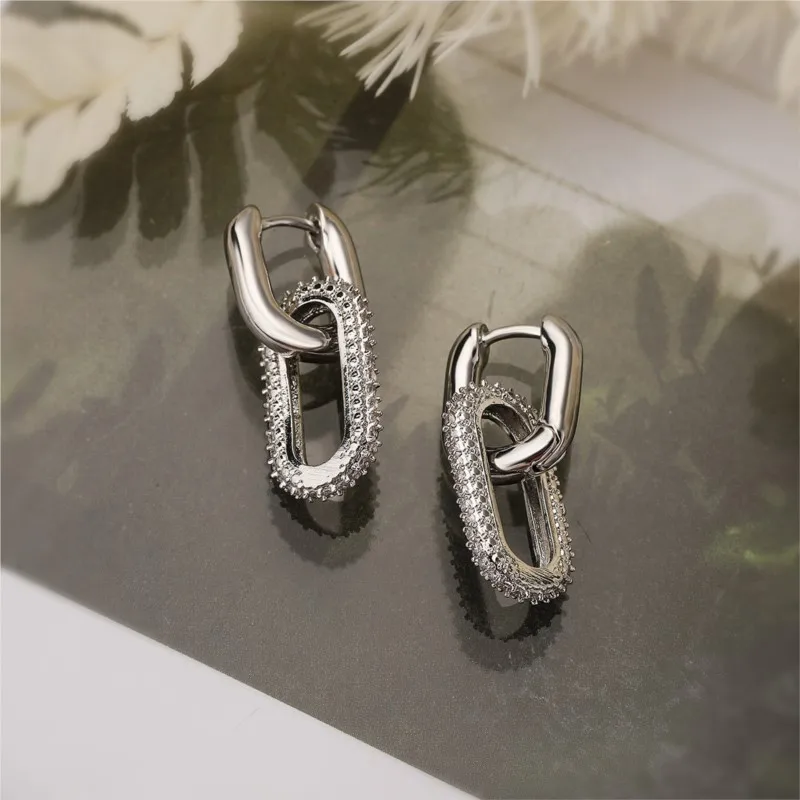 14K Gold Color U Shape Hoop Earrings for Women Shiny Zircon Chunky Hoops Earring Jewelry Gifts