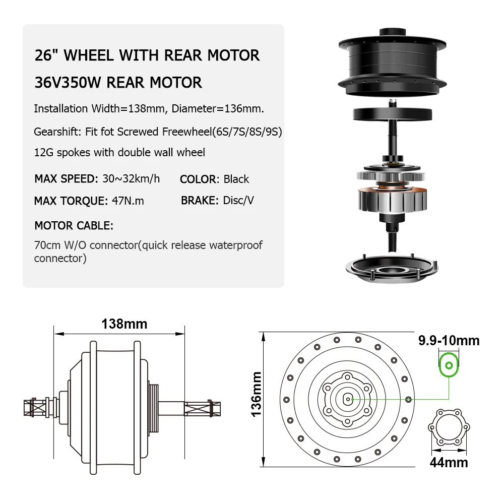 Kit para bicicleta eléctrica - Motor 350W - Batería en cuadro S046