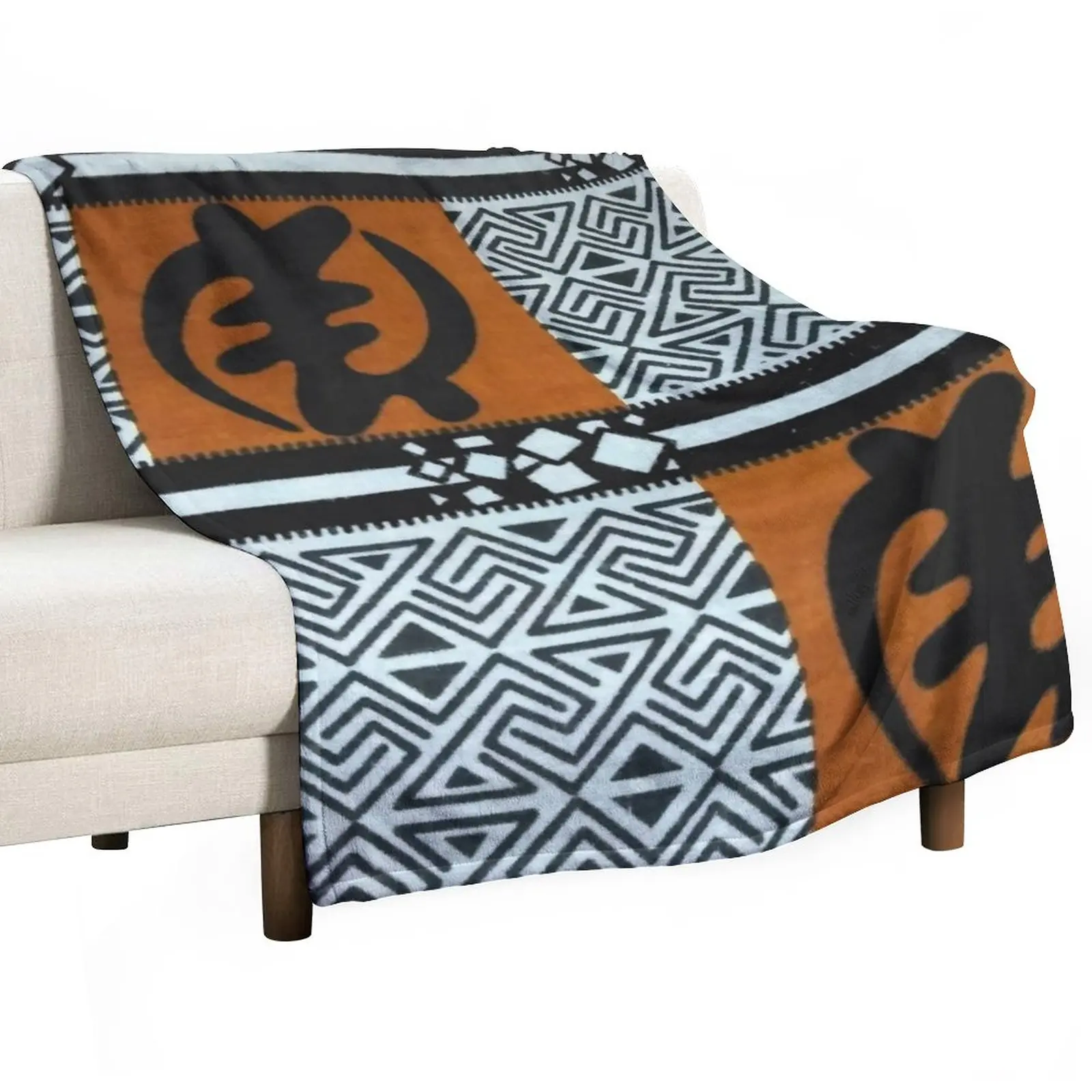 

African Print Fabric Ghanaian Gye Nyame Symbol Throw Blanket Decorative Bed Blankets Blanket Fluffy Fluffy Soft Blankets