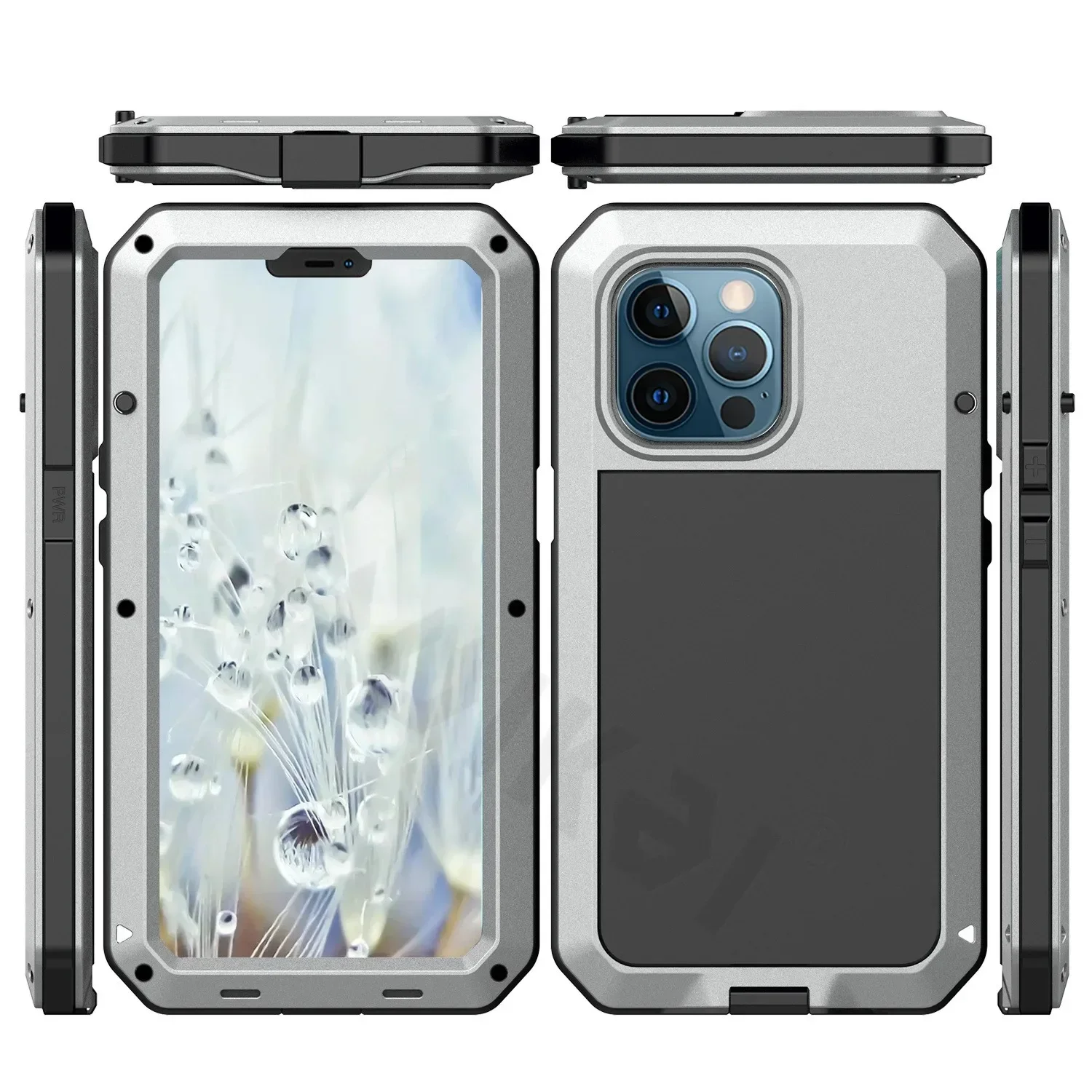 Rugged Shockproof Metal Phone Case with Glass Screen Protection