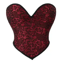 Corset Bustier Crop Tops for Women Plus Size Overbust Flower Lingerie Sexy Victorian Lace Up Vintage Costume Red Blue