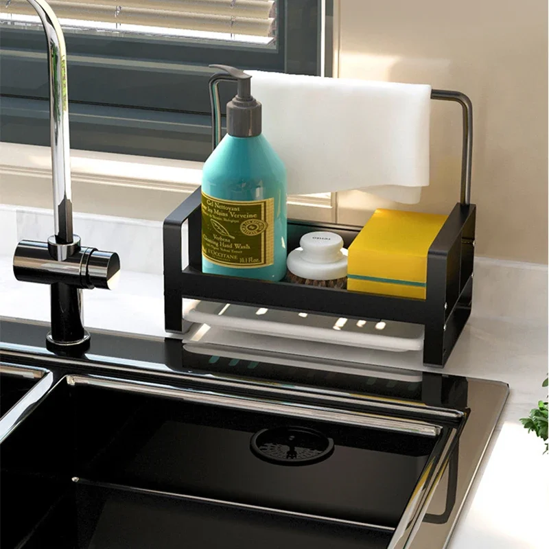1PCS NEW Sponge Holder Kitchen Sink Caddy Rack Stand Cleaning Brush Soap Organizer Storage Rack with Drain Tray Storage rack
