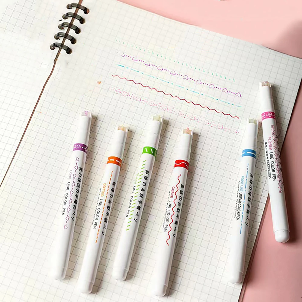 Marker Pens 6Colors Funny Line Pattern Outline