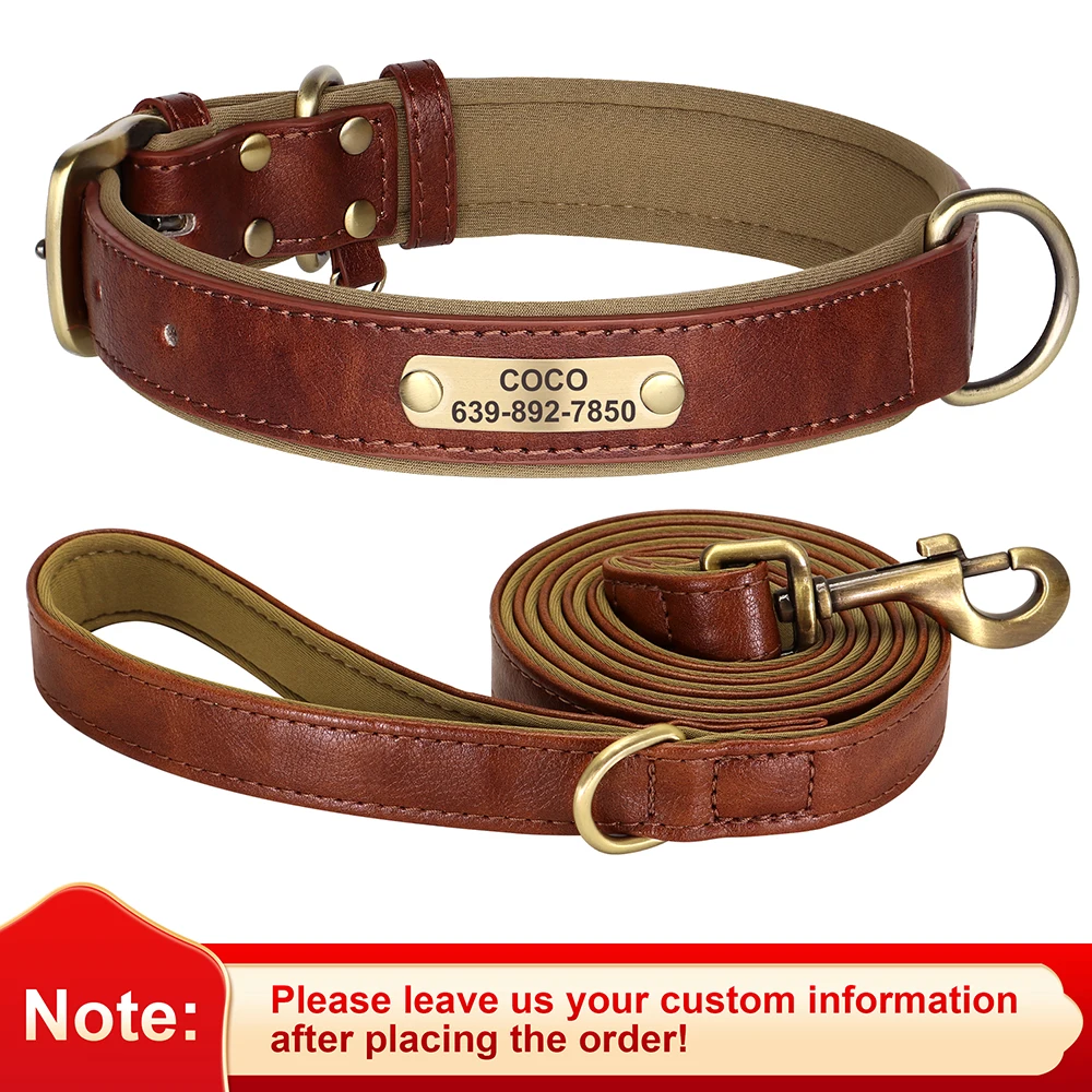 Customized PU Leather Dog Collar with Free Engraved Nameplate