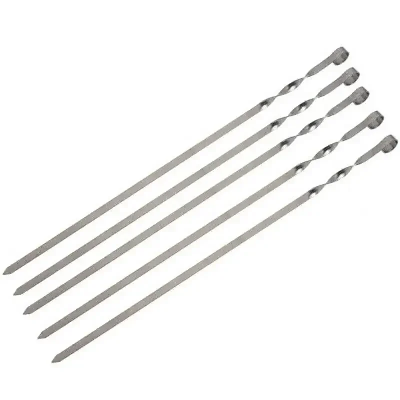 New Practical 10Pcs Stainless Steel BBQ Barbecue Skewer Roast Stick Grilling Kabob Kebab Flat Skewers Needle wholesale