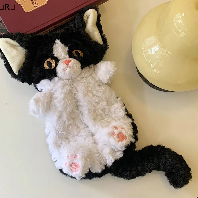 〔R〕크리에이티브 플러시 고양이 펜 가방 대용량 메이크업 가방 연필 파우치 여성용 다기능 카와이 문구류 보관함 여성용