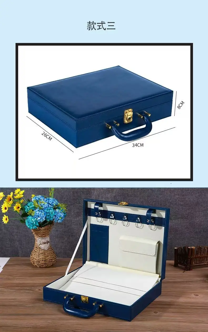 Delivery Spot Case Leather Toolbox Property Contract Key Box Large Capacity Briefcase without Logo