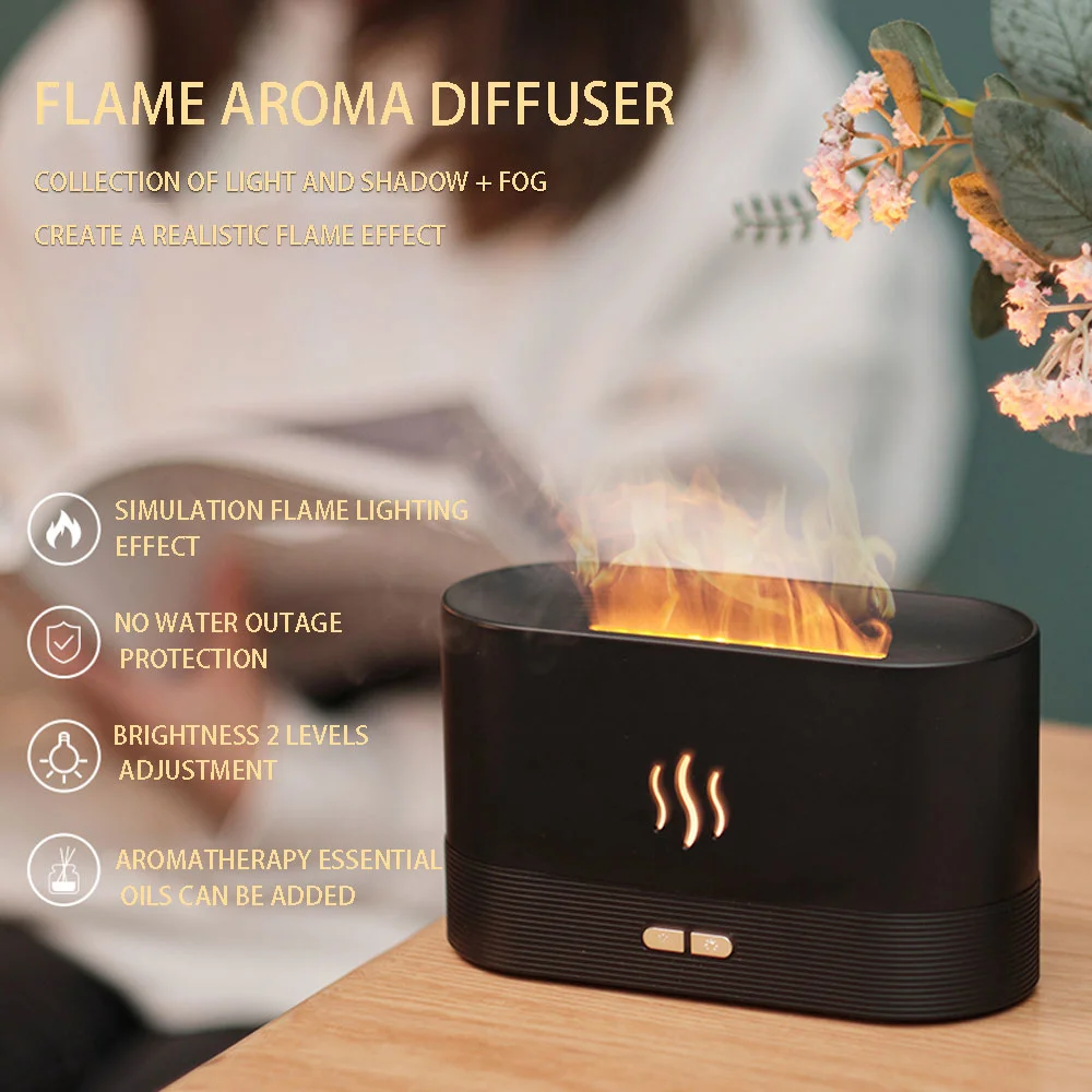 

USB Flame Aromatherapy Atmosphere Table Lamp Essential Oil Diffuser Ultrasonic Soothe Sleep Humidifier Home Office Air Freshener