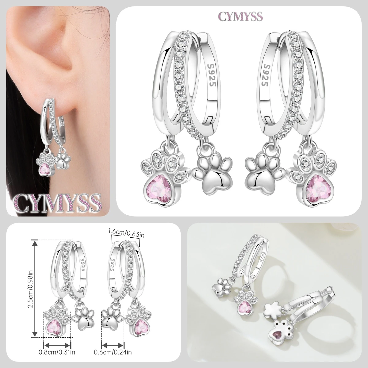 Original 925 Sterling Silber Sterne Mond Bunter Herz-Zirkon Satelliten-Ohrringe Schmuck Creolen für Damen Party Trendige Geschenke – Detail 7
