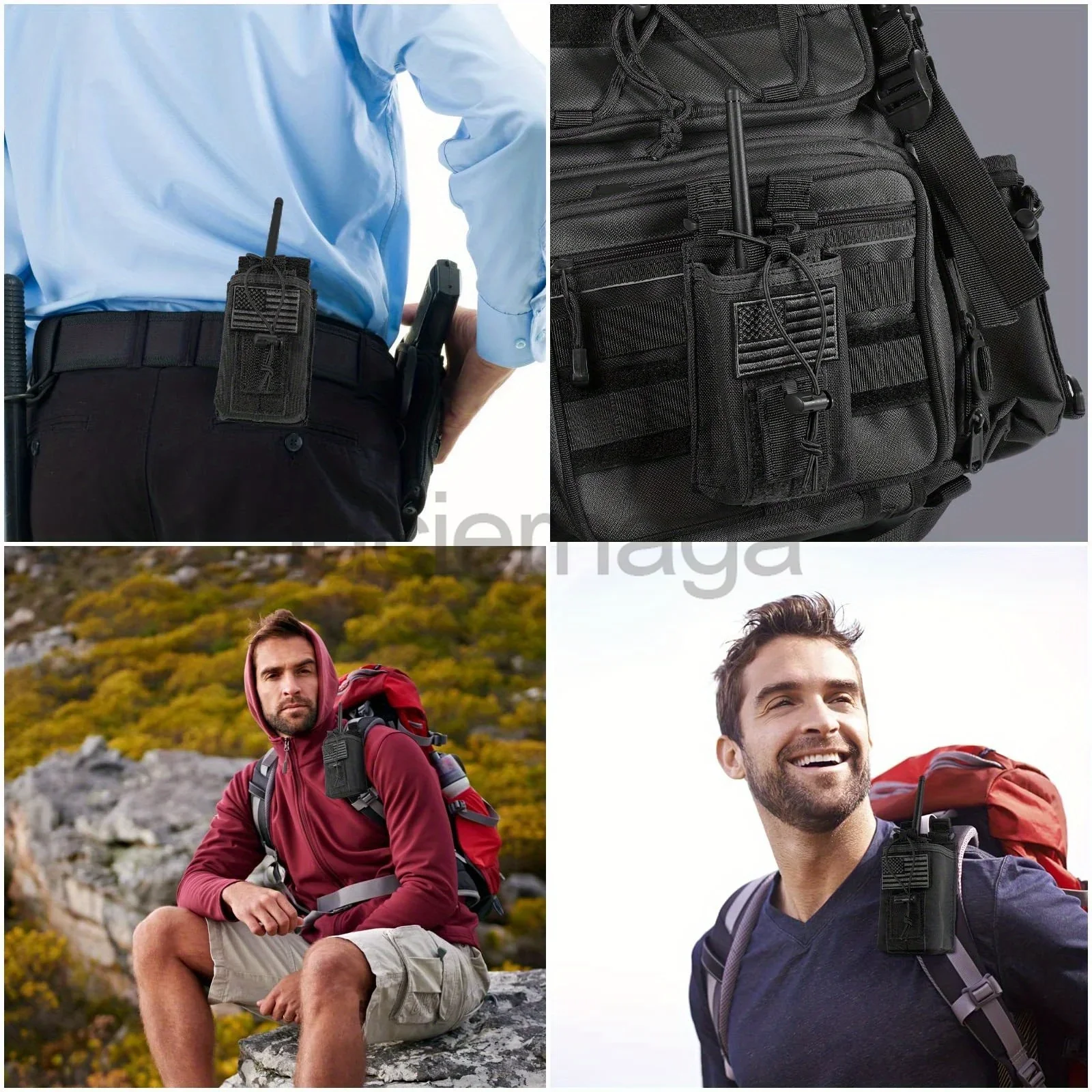 1000D Nylon Tactical Walkie Talkie Pouch Bag with Flag Portable Interphone Holster Molle Radio Carry Bag Camping Waist Pack