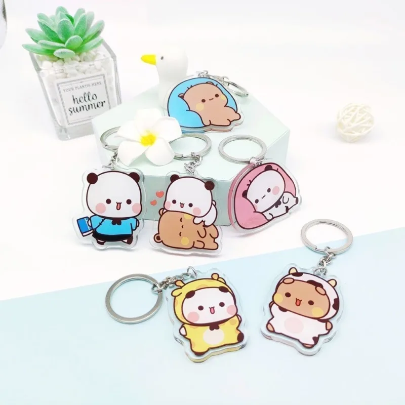 

Cute Cartoon Bubu Dudu Panda Bear Pendant Keychain Funny Animal Key Chain Car Mobile Phone Bag Hanging Jewelry For Kids Gifts