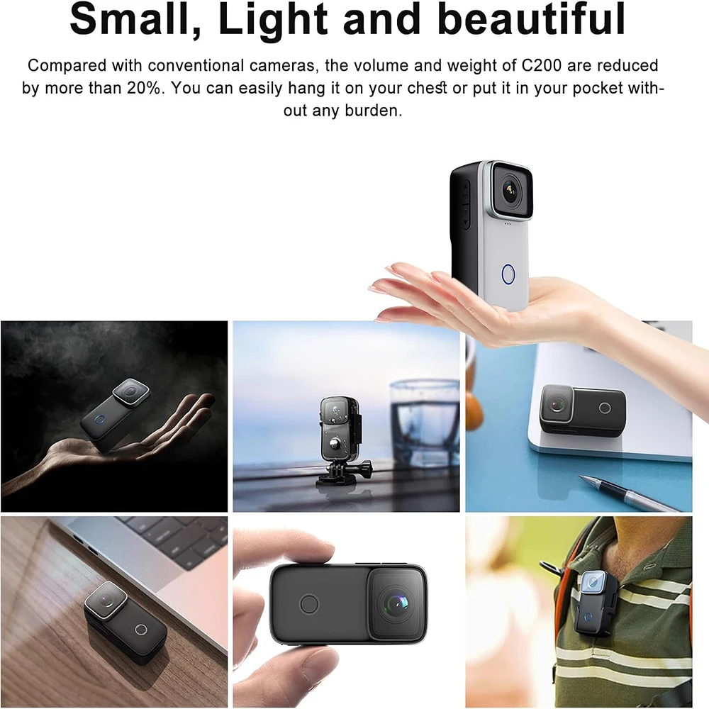 SJCAM C200 Pro 4K Action Camera with Portable Body 5M Waterproof FHD 6-Axis GYRO Video Body 5G WiFi Night Vision Sports DV 5