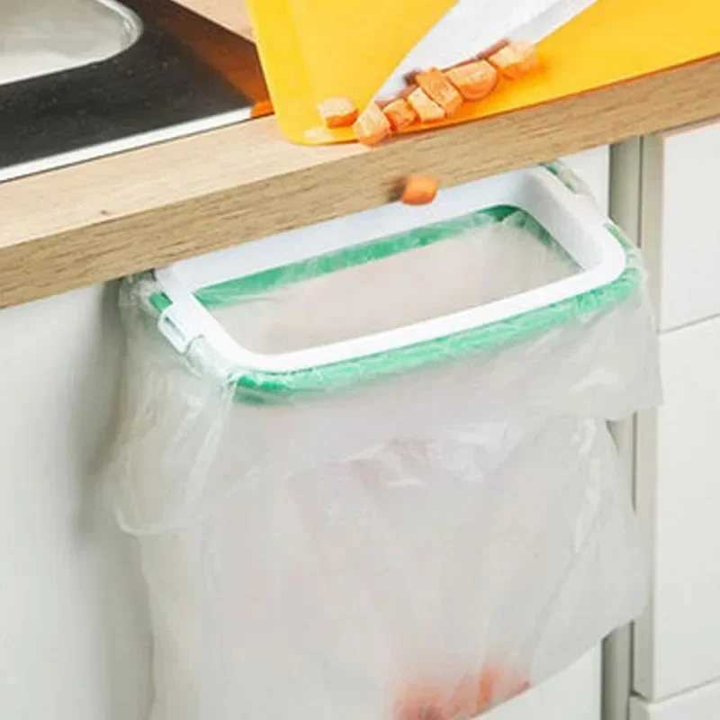 Green Stylish Hanging Garbage Bag Rack with Cover Portable Kitchen Cabinet Rubbish Bag Plastic Rack Support Holder