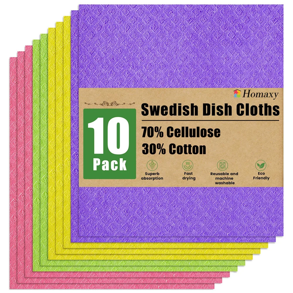 10Pcs Magic Cleaning Cloth Dishcloth Sponge Kitchen Towel Reusable Wash Towel Absorbent Kitchen Cloth Waffle Dish glasses cleaning cloth