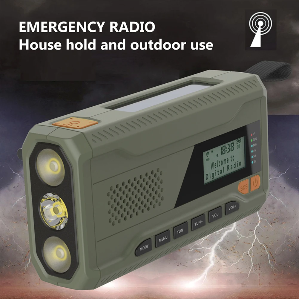 Portable DAB FM Radio with Flashlight BT Speaker Hand Crank Radio Emergency Weather Radio for Outdoor Camping Emergency