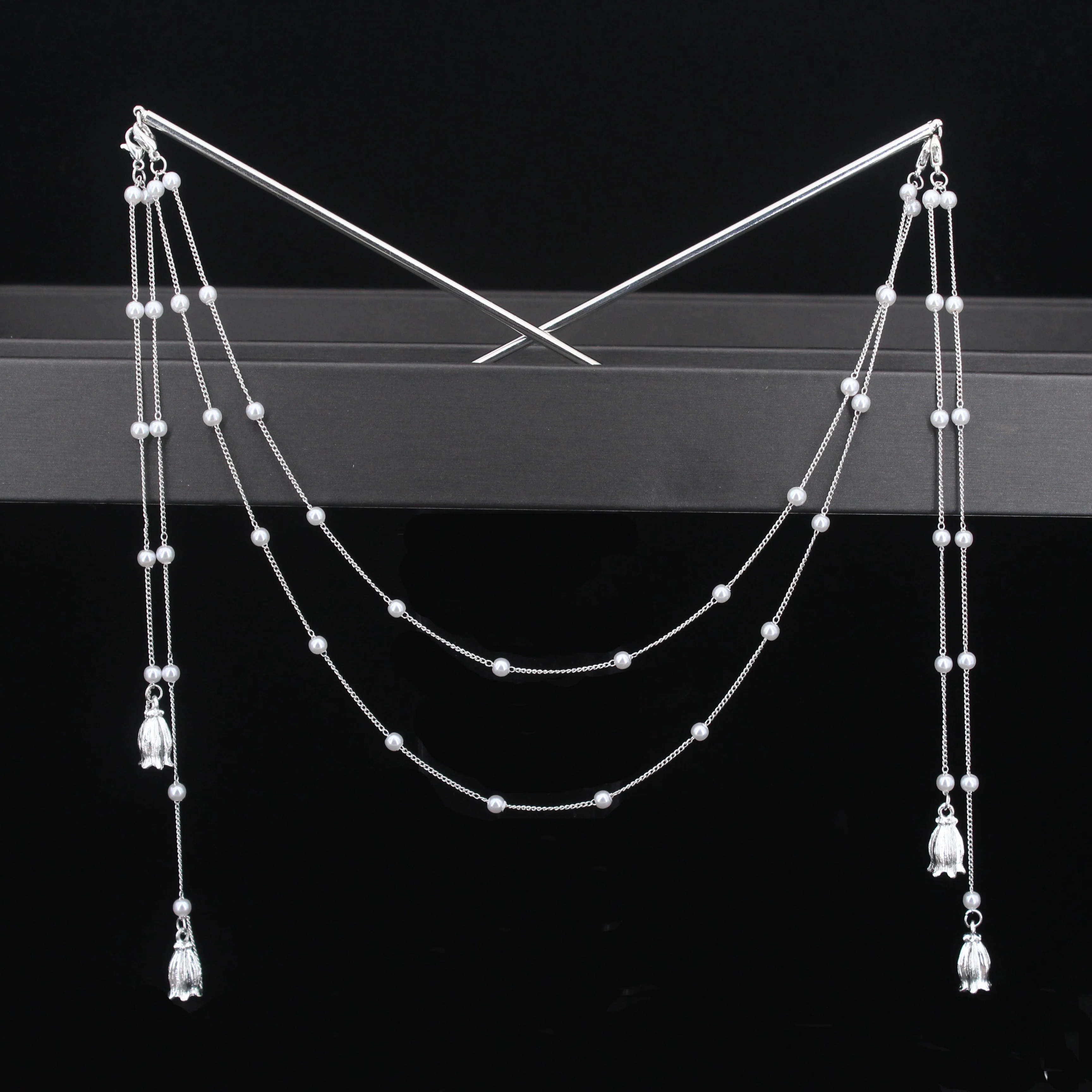 Hair Fork hair accessory pearl hairpins hair stick hair headdress jewelry accessories Double Chain Hair Fork Pearl Tassel Hair Stick Nunchaku Hairpin Chinese Style Retro Accessories for Hanfu Tiaras Ornaments