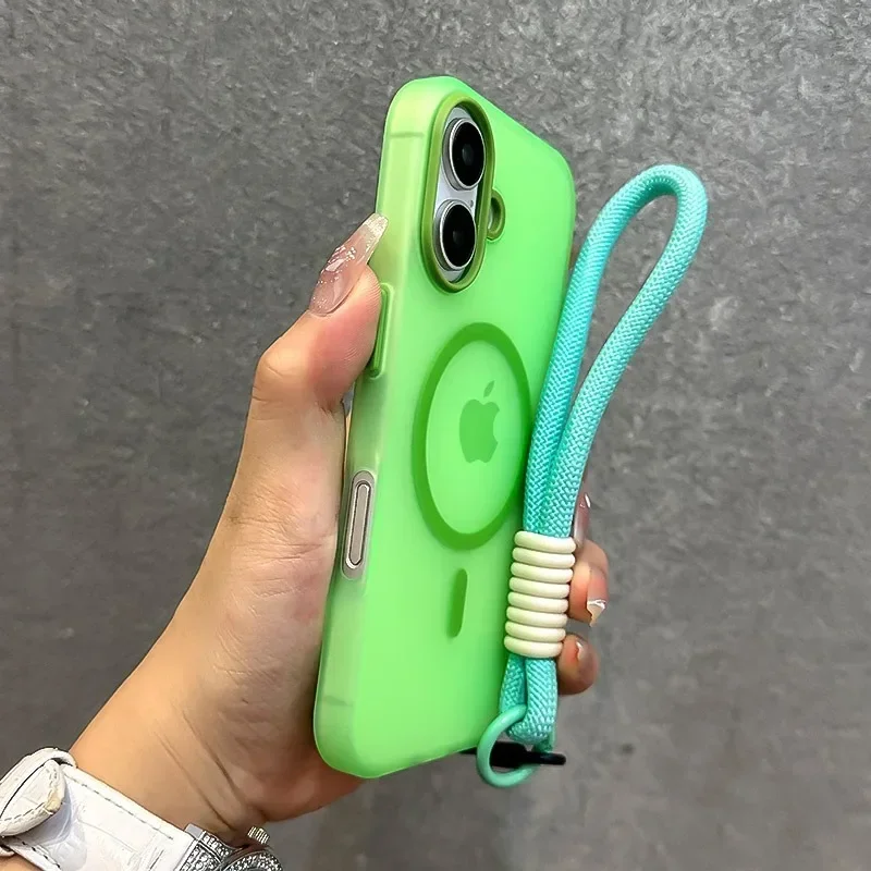 Ultrathin Matte Candy Colored Magnetic Phone Case with Wrist Strap and Magsafe Cover