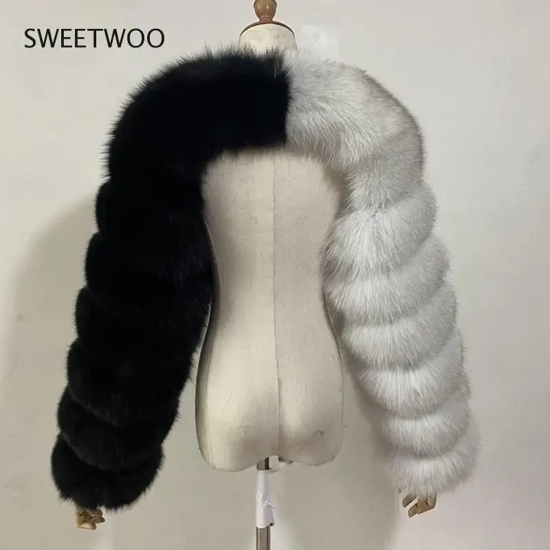 Super Short Faux Fur Jacket Female Real Raccoon Raccoon Fur Silver Fox Red Fox Sleeve Ladies Fashion Natural Contracted Slim2022