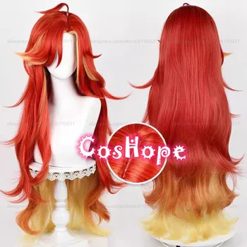 Pyro Archon Mavuika Parrucca Cosplay 100 cm Lunga Onda Riccia Parrucca Rosso Giallo Parrucca Mista Cosplay Anime Parrucche Sintetiche Resistenti Al Calore