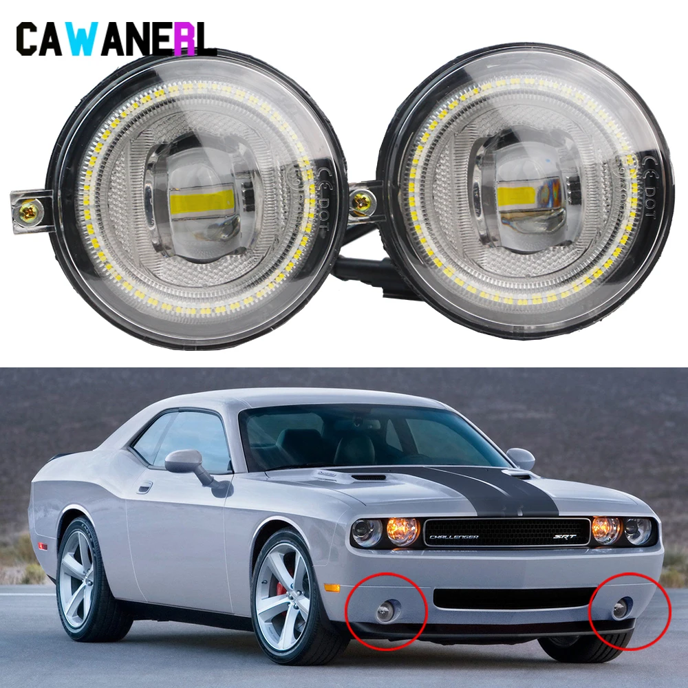 

2 X Car Front Bumper LED Fog Light Assembly Angel Eye Daytime Running Lamp DRL 9005 H10 For Dodge Challenger 2008 2009 2010